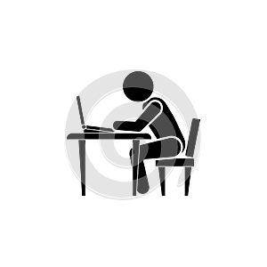 Man in front of the computer at the table. Office Worker icon