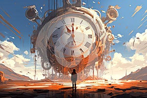 Man in front of an old clock. Conceptual image