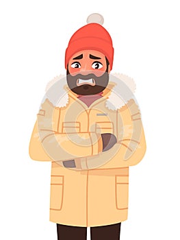 The man is frozen and trembling. Cold weather. Winter. Vector illustration