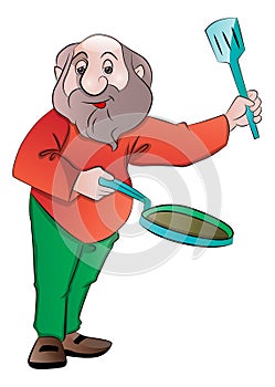 Man with a Frying Pan and Laddle, illustration