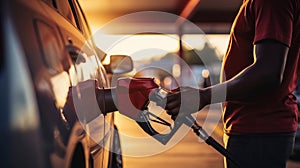 Man Fueling Car At Gas Station