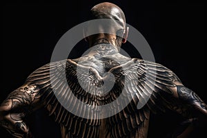 Man With Full-Back Tattoo Of Angel Wings. Generative AI