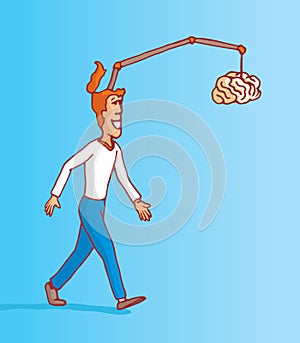 Man on full procrastination chasing his own brain photo