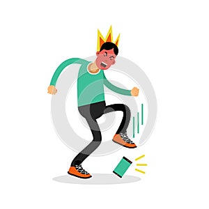 Man in a fury kicking his phone vector Illustration