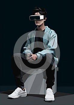 man futuristic gadget glasses vr goggles headset technology digital science cyber. Generative AI.