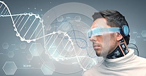 Man with futuristic glasses and sensors