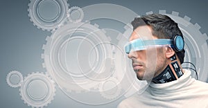 Man with futuristic glasses and sensors