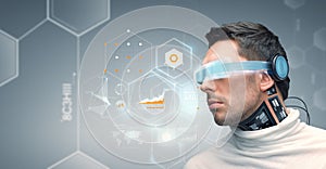 Man with futuristic glasses and sensors