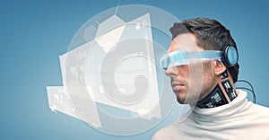 Man with futuristic glasses and sensors
