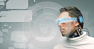 Man with futuristic glasses and sensors