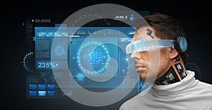 Man with futuristic glasses and sensors