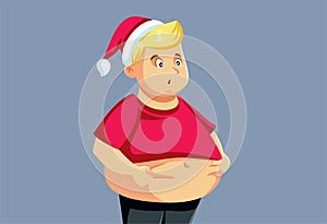 Man Gaining Weight on Christmas Holidays Vector Cartoon