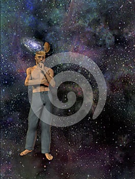 Man with galaxy mind photo