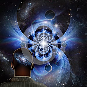 Man with galaxy in mind