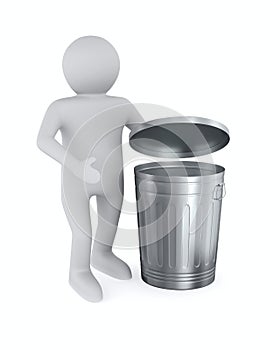 Man with garbage basket on white background. Isolated 3D illustration