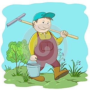 Man gardener in a garden