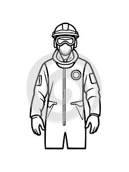 man in gas mask, safety vest and helmet, safety equipment, safety protection