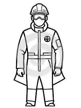 man in gas mask, safety vest and helmet, safety equipment, safety protection