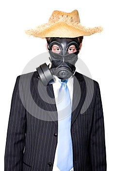 Man with gasmask hat and sunglasses photo