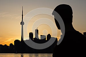 Man gazing towards the city of Toronto