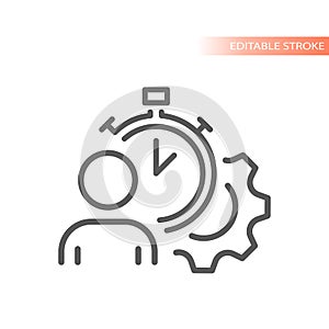 Man, gear and clock line vector icon