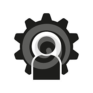 Man gear icon. Leader success, management concept. Teamwork concept. Vector illustration.