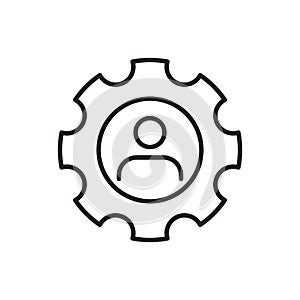 Man gear line icon on white