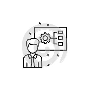 Man gear project strategy icon. Simple line, outline vector of project management icons for ui and ux, website or mobile