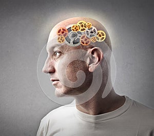 Man with gears in his brain