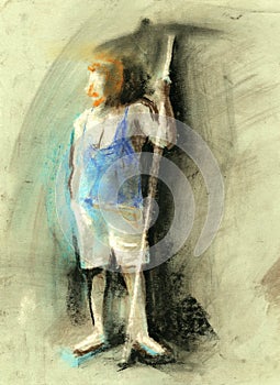 a man gesture drawing in on texture paper