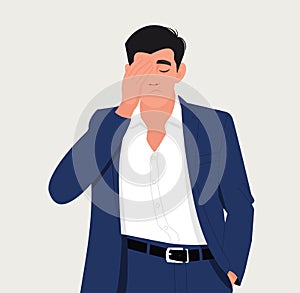 Man with a gestures facepalm. Headache, disappointment or shame. Vector illustration photo