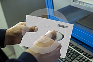 A man gets on the hip scaner