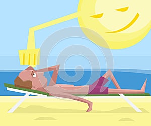 Man getting sunstroke at beach photo