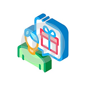 Man with Gift Thought isometric icon vector illustration