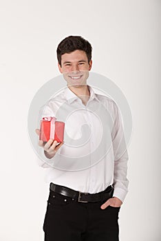 Man with gift in Valentine Day