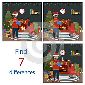 Man with gifts find 7 differences