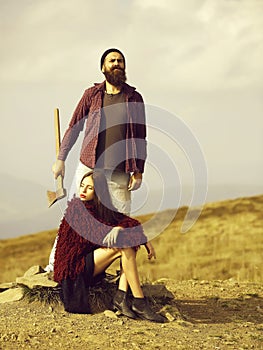 Man and girl on mountain