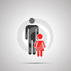 Man with girl silhouette, simple black icon with shadow on gray