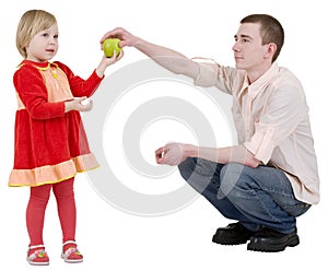 Man give apple to the girl