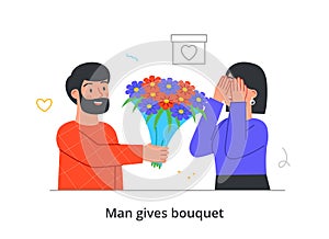 Man gives bouquet