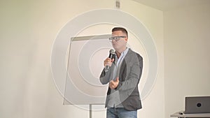a man gives a presentation