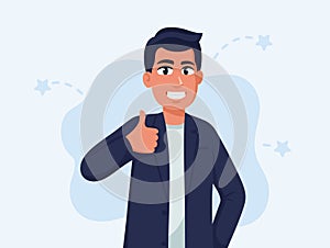 a man gives thumbs up, Successful businessman character gives thumb up