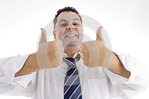 Man giving acceptance with thumbs up photo