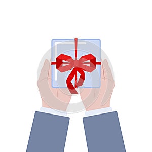 Man giving gift box with a ribbon