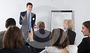 Man giving presentation at business meeting