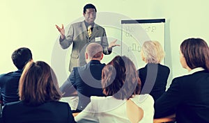 Man giving presentation at business meeting