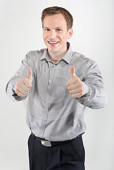 Man giving thumbs up sign