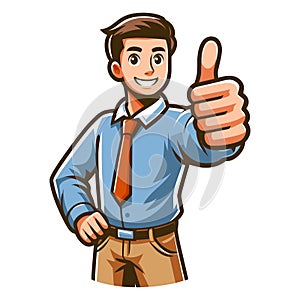 Man giving thumbs up vector illustration, happy guy showing OK gesture, approval sign, positive emotion, work done sign design