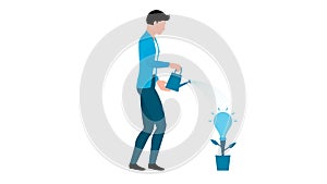 Man giving water to bulb shape plant, business character vector illustration on white background