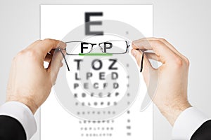 Man with glasses and eye chart